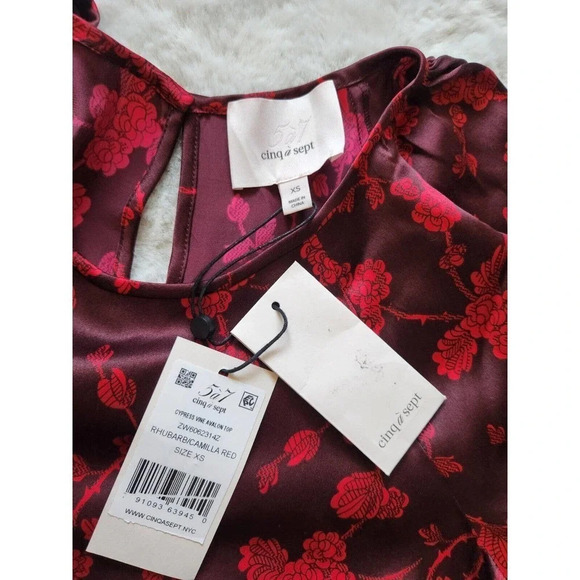 NWT Cinq a Sept Cypress Vine Print Avalon Top Size XS Rhubarb Camilla Red - Picture 9 of 12